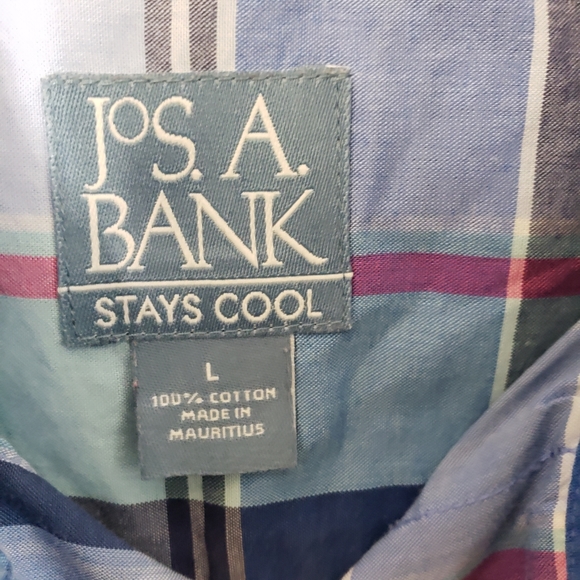 CT449 Jos A Bank Men's Blue Short Sleeve Casual Shirt L - Picture 2 of 3